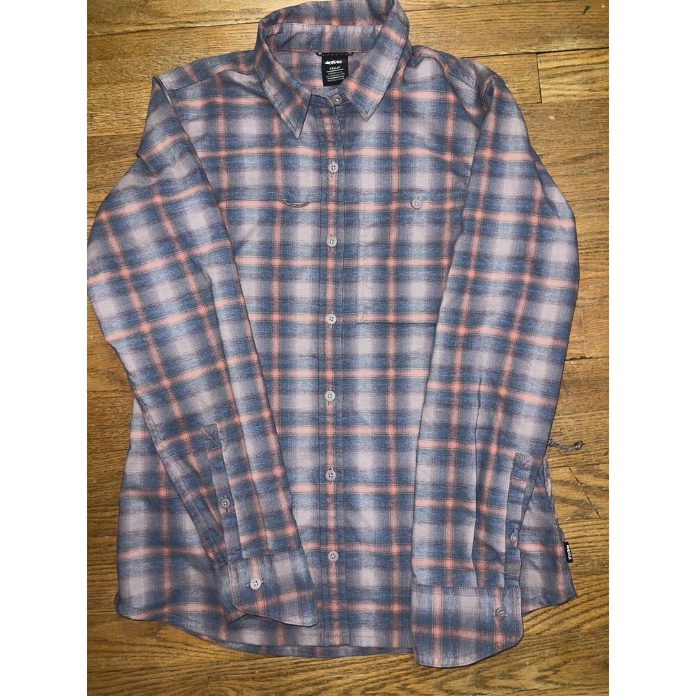 REI CO-OP Women's XS  Plaid Button Up Shirt Purple Blue Orange Pockets Outdoor